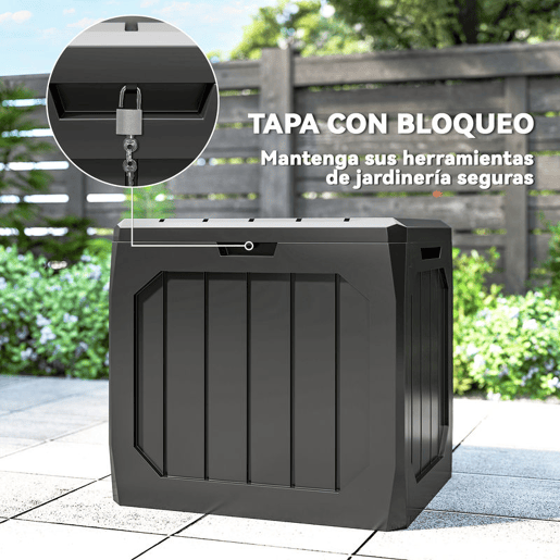 Outsunny Baú de Exterior com Capacidade de 121L Baú de Armazenamento em Plástico com 2 Alças e Tampa Fechável Impermeável e Resistente às Intempéries para Jardim Terraço ou Pátio, 56x45x53 cm Preto