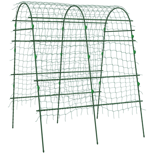 Outsunny Arco para Plantas Trepadeiras 206 cm Estrutura de Jardim para Plantas Trepadoras ao Ar Livre em Forma de U com Estrutura de Aço Revestida a PE e Rede Suporte para Legumes e Frutas