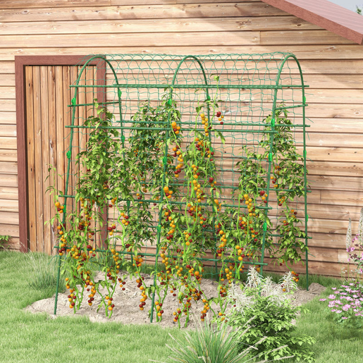 Outsunny Arco para Plantas Trepadeiras 206 cm Estrutura de Jardim para Plantas Trepadoras ao Ar Livre em Forma de U com Estrutura de Aço Revestida a PE e Rede Suporte para Legumes e Frutas
