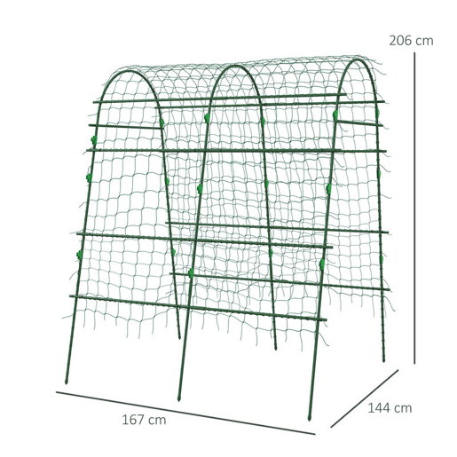 Outsunny Arco para Plantas Trepadeiras 206 cm Estrutura de Jardim para Plantas Trepadoras ao Ar Livre em Forma de U com Estrutura de Aço Revestida a PE e Rede Suporte para Legumes e Frutas