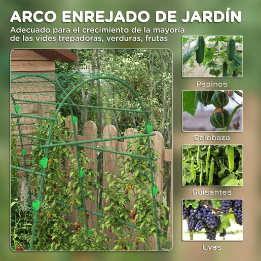 Outsunny Arco para Plantas Trepadeiras 206 cm Estrutura de Jardim para Plantas Trepadoras ao Ar Livre em Forma de U com Estrutura de Aço Revestida a PE e Rede Suporte para Legumes e Frutas