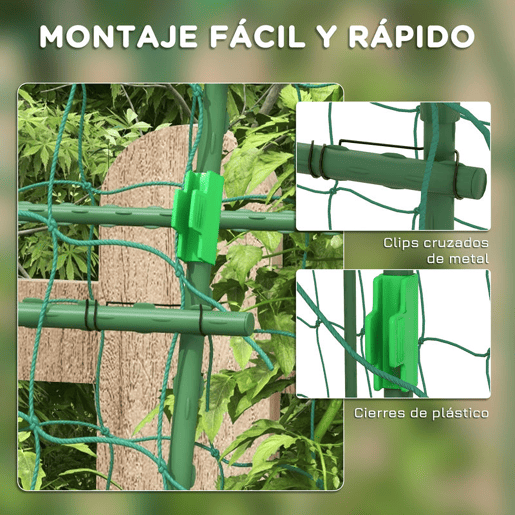 Outsunny Arco para Plantas Trepadeiras 206 cm Estrutura de Jardim para Plantas Trepadoras ao Ar Livre em Forma de U com Estrutura de Aço Revestida a PE e Rede Suporte para Legumes e Frutas