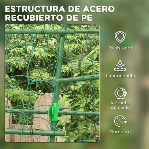 Outsunny Arco para Plantas Trepadeiras 206 cm Estrutura de Jardim para Plantas Trepadoras ao Ar Livre em Forma de U com Estrutura de Aço Revestida a PE e Rede Suporte para Legumes e Frutas