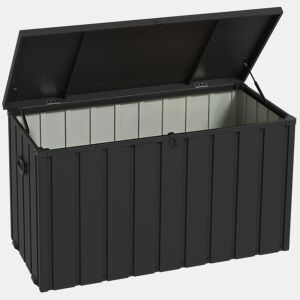 Outsunny Baú Exterior com Capacidade de 450L Baú de Armazenamento em Aço com 4 Rodas 2 Pegas e Tampa com Ranhura para Cadeado Resistente às Condições Climáticas para Jardim Terraço Pátio 125,5x61,5x70 cm Cinzento Escuro