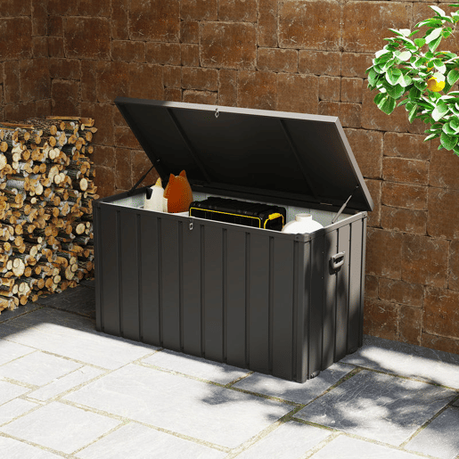 Outsunny Baú Exterior com Capacidade de 450L Baú de Armazenamento em Aço com 4 Rodas 2 Pegas e Tampa com Ranhura para Cadeado Resistente às Condições Climáticas para Jardim Terraço Pátio 125,5x61,5x70 cm Cinzento Escuro Outsunny Baú Exterior com Capacidade de 450L Baú de Armazenamento em Aço com 4 Rodas 2 Pegas e Tampa com Ranhura para Cadeado Resistente às Condições Climáticas para Jardim Terraço Pátio 125,5x61,5x70 cm Cinzento Escuro