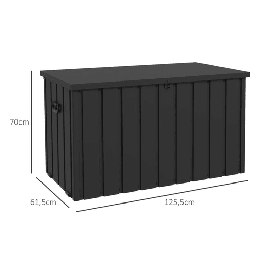 Outsunny Baú Exterior com Capacidade de 450L Baú de Armazenamento em Aço com 4 Rodas 2 Pegas e Tampa com Ranhura para Cadeado Resistente às Condições Climáticas para Jardim Terraço Pátio 125,5x61,5x70 cm Cinzento Escuro Outsunny Baú Exterior com Capacidade de 450L Baú de Armazenamento em Aço com 4 Rodas 2 Pegas e Tampa com Ranhura para Cadeado Resistente às Condições Climáticas para Jardim Terraço Pátio 125,5x61,5x70 cm Cinzento Escuro