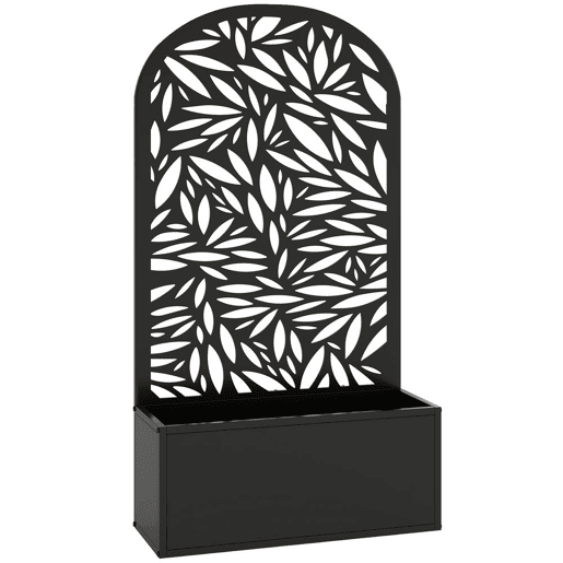 Outsunny Floreira Exterior Grande de Metal Floreira com Painel Decorativo Curvo de Folhas Floreira de Parede ou Independente para Plantas Trepadeiras Jardim 61x23x113 cm, Preto