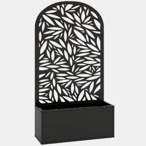 Outsunny Floreira Exterior Grande de Metal Floreira com Painel Decorativo Curvo de Folhas Floreira de Parede ou Independente para Plantas Trepadeiras Jardim 61x23x113 cm, Preto