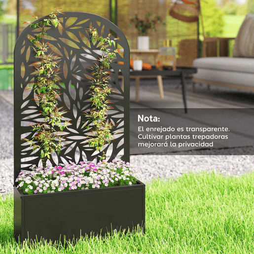 Outsunny Floreira Exterior Grande de Metal Floreira com Painel Decorativo Curvo de Folhas Floreira de Parede ou Independente para Plantas Trepadeiras Jardim 61x23x113 cm, Preto