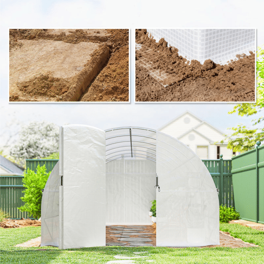 Outsunny Estufa de Exterior 6x3x2 m Túnel de Cultivo com Porta de Dobradiças Janelas com Rede Cobertura de PE 140gm² e Estrutura de Aço Galvanizado Anti-UV Impermeável para Cultivo Branco