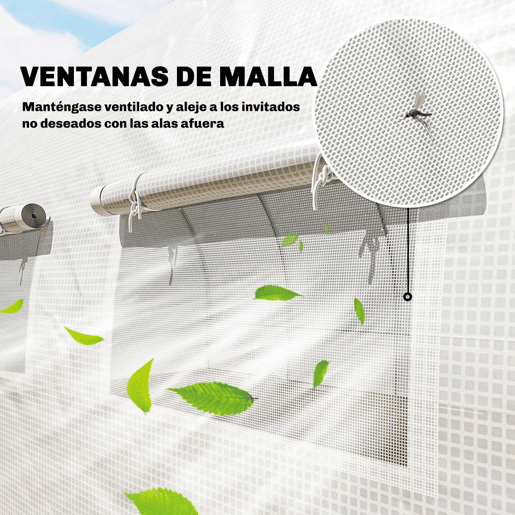 Outsunny Estufa de Exterior 6x3x2 m Túnel de Cultivo com Porta de Dobradiças Janelas com Rede Cobertura de PE 140gm² e Estrutura de Aço Galvanizado Anti-UV Impermeável para Cultivo Branco