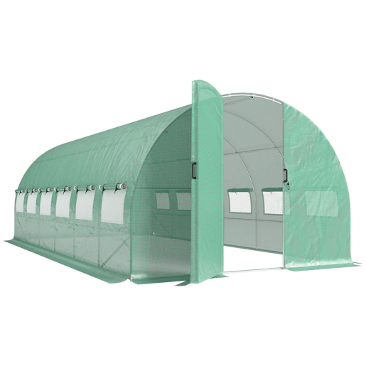 Outsunny Estufa de Exterior 6x3x2 m Estufa Túnel com Porta com Dobradiças Janelas com Rede Cobertura PE 140gm² e Estrutura de Aço Galvanizado Anti-UV, Impermeável para Cultivo Verde