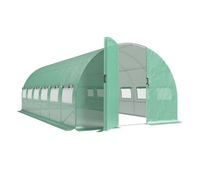 Outsunny invernadero de exterior 6x3x2 m, invernadero de túnel con puerta con bisagras, ventanas de malla, cubierta pe 140g/m² y marco de acero