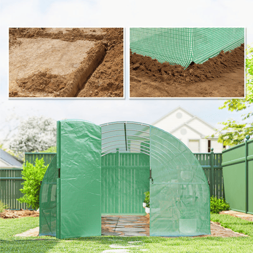 Outsunny Estufa de Exterior 6x3x2 m Estufa Túnel com Porta com Dobradiças Janelas com Rede Cobertura PE 140gm² e Estrutura de Aço Galvanizado Anti-UV, Impermeável para Cultivo Verde