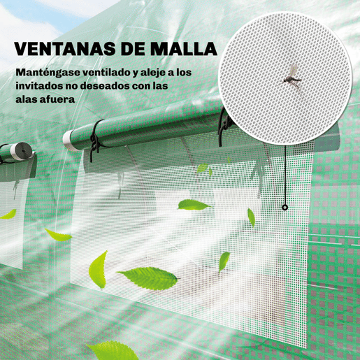 Outsunny Estufa de Exterior 6x3x2 m Estufa Túnel com Porta com Dobradiças Janelas com Rede Cobertura PE 140gm² e Estrutura de Aço Galvanizado Anti-UV, Impermeável para Cultivo Verde