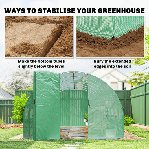 Outsunny Estufa de Exterior 6x3x2 m Estufa Túnel com Porta com Dobradiças Janelas com Rede Cobertura PE 140gm² e Estrutura de Aço Galvanizado Anti-UV, Impermeável para Cultivo Verde