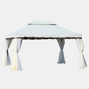 Outsunny Gazebo de Jardim 4x3 m, Pavilhão de Jardim com Teto Duplo, 4 Cortinas e Mosquiteiro, Estrutura em Alumínio, Orifícios de Drenagem, UPF50+, Tenda para Exterior, Terraço, Pátio, Creme