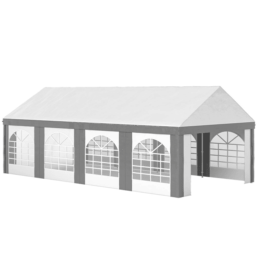 Outsunny Tenda para Festa 4x8 m Tenda de Jardim com Paredes Laterais Removíveis Portas e Janelas, Impermeável Anti-UV Tenda para Casamentos Eventos e Exterior Cinzento e Branco