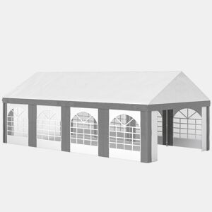 Outsunny Tenda para Festa 4x8 m Tenda de Jardim com Paredes Laterais Removíveis Portas e Janelas, Impermeável Anti-UV Tenda para Casamentos Eventos e Exterior Cinzento e Branco