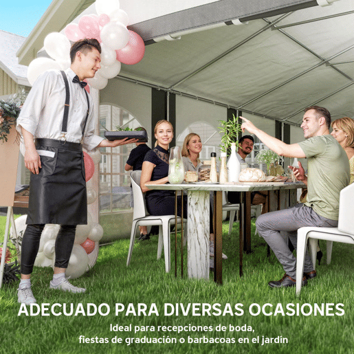 Outsunny Tenda para Festa 4x8 m Tenda de Jardim com Paredes Laterais Removíveis Portas e Janelas, Impermeável Anti-UV Tenda para Casamentos Eventos e Exterior Cinzento e Branco