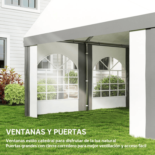 Outsunny Tenda para Festa 4x8 m Tenda de Jardim com Paredes Laterais Removíveis Portas e Janelas, Impermeável Anti-UV Tenda para Casamentos Eventos e Exterior Cinzento e Branco