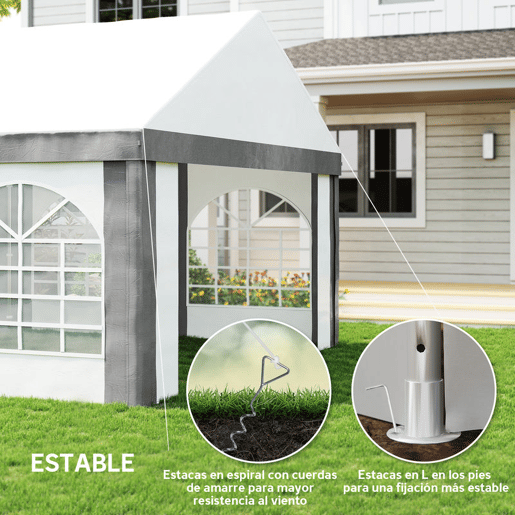 Outsunny Tenda para Festa 4x8 m Tenda de Jardim com Paredes Laterais Removíveis Portas e Janelas, Impermeável Anti-UV Tenda para Casamentos Eventos e Exterior Cinzento e Branco