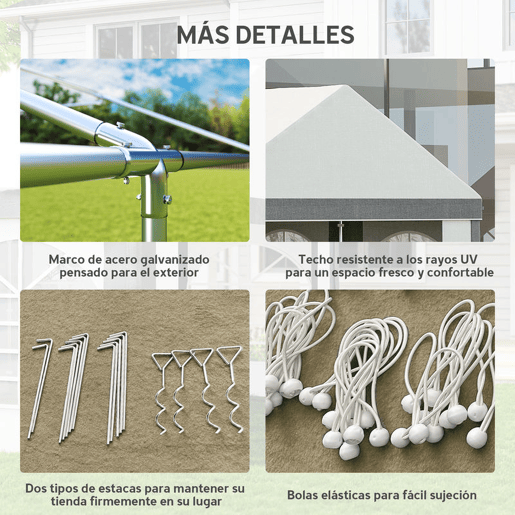 Outsunny Tenda para Festa 4x8 m Tenda de Jardim com Paredes Laterais Removíveis Portas e Janelas, Impermeável Anti-UV Tenda para Casamentos Eventos e Exterior Cinzento e Branco