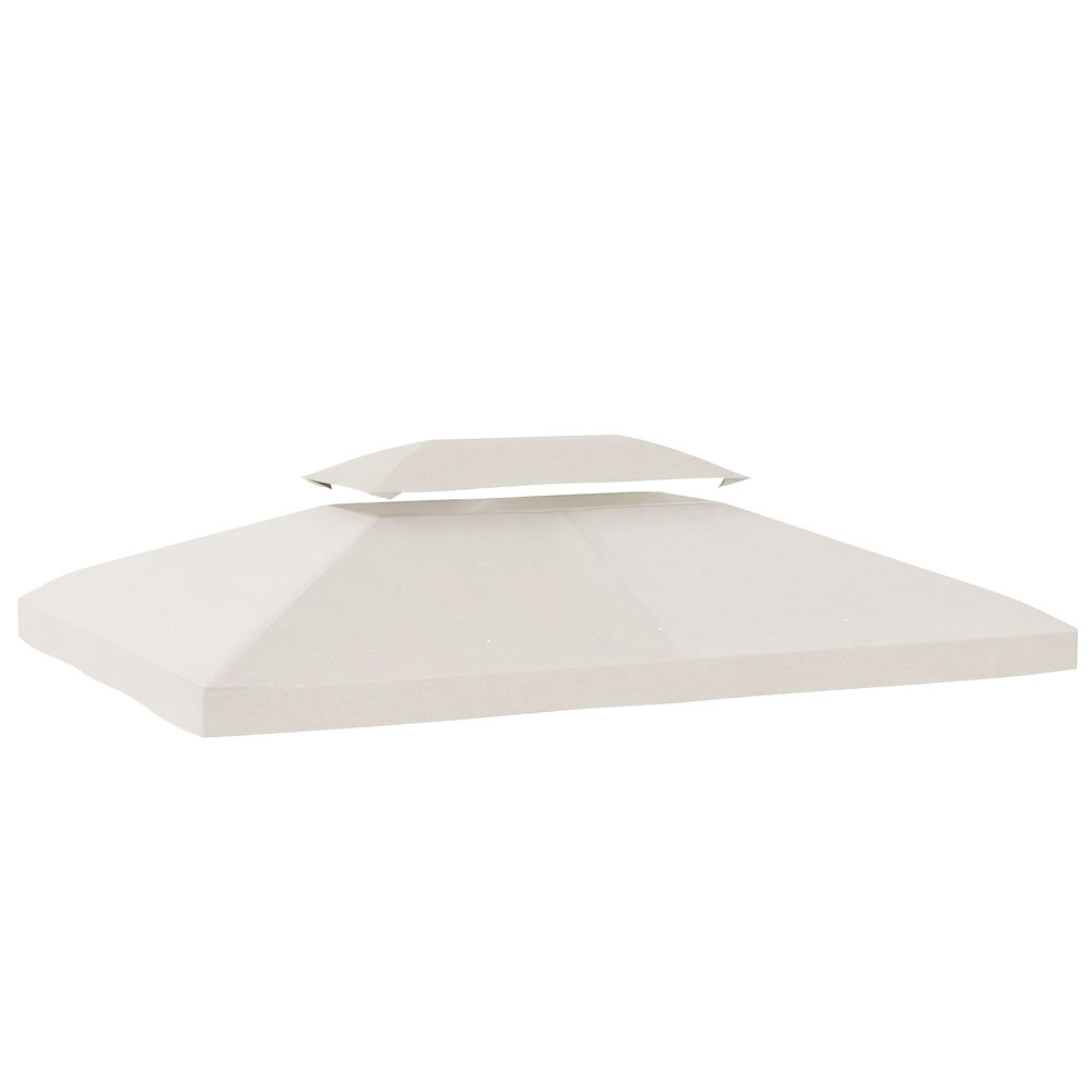 Outsunny techo de repuesto para cenador, 4x3 m, cubierta de repuesto con techo doble, 10 orificios de drenaje y protección uv, solo toldo de recambio para pabellón gazebo, blanco crema