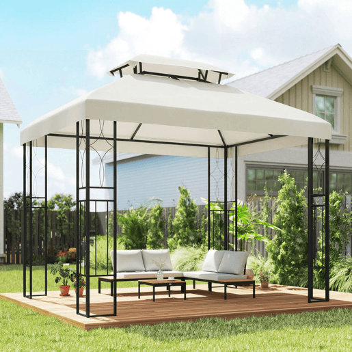 Outsunny Teto de Substituição para Pérgula 4x3 m com Teto Duplo, 10 Orifícios de Drenagem e Proteção UV, APENAS Toldo de Substituição, Cor Creme