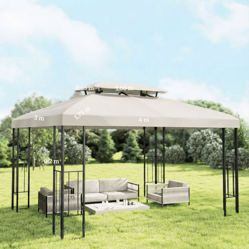 Outsunny Teto de Substituição para Pérgula 4x3 m com Teto Duplo, 10 Orifícios de Drenagem e Proteção UV, APENAS Toldo de Substituição, Cor Creme