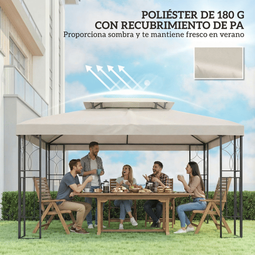 Outsunny Teto de Substituição para Pérgula 4x3 m com Teto Duplo, 10 Orifícios de Drenagem e Proteção UV, APENAS Toldo de Substituição, Cor Creme