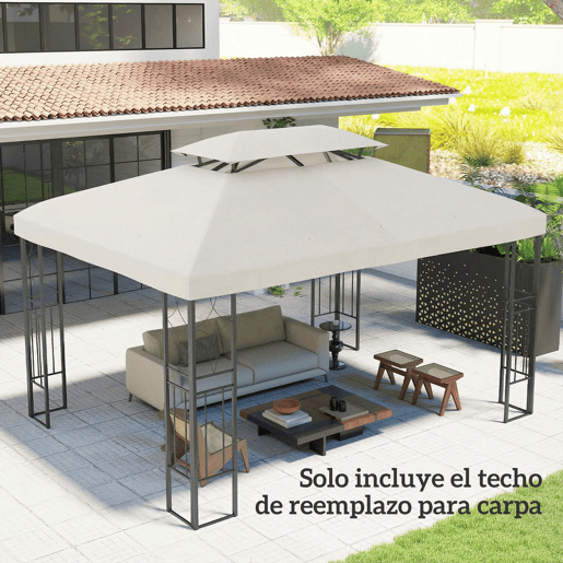 Outsunny Teto de Substituição para Pérgula 4x3 m com Teto Duplo, 10 Orifícios de Drenagem e Proteção UV, APENAS Toldo de Substituição, Cor Creme