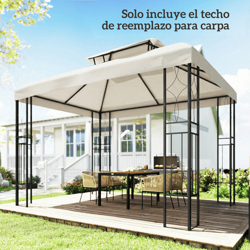 Outsunny Teto de Substituição para Pérgula 4x3 m com Teto Duplo, 10 Orifícios de Drenagem e Proteção UV, APENAS Toldo de Substituição, Cor Creme