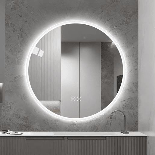 Espelho de casa de banho LED redondo 80 cm - Antiembaciamento, regulável em 3 tons, montagem na parede - Prateado