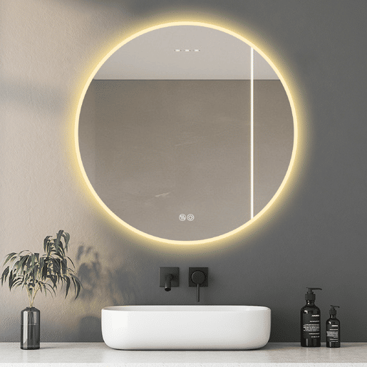 Espelho de casa de banho LED redondo 80 cm - Antiembaciamento, regulável em 3 tons, montagem na parede - Prateado