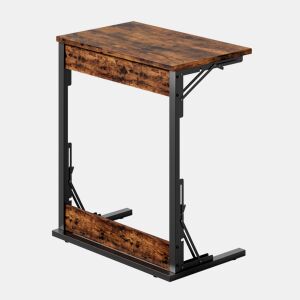 Conjunto de 2 mesas auxiliares dobráveis em C 60x37x71 cm - metálicas reguláveis - castanho rústico