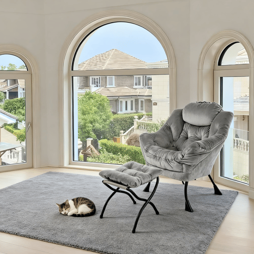Poltrona com apoio para os pés 72x80 cm - Relax com braços, bolso lateral e apoio para os pés - Cinza