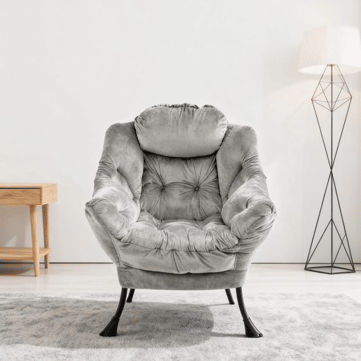 Poltrona com apoio para os pés 72x80 cm - Relax com braços, bolso lateral e apoio para os pés - Cinza