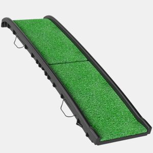 PawHut Rampa para Cães com Relva Artificial 155 cm Rampa Dobrável com Pega Ângulo Ajustável Antiderrapante, para Todas as Raças para Cama Sofá, Verde