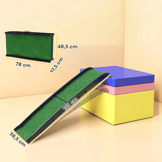 PawHut Rampa para Cães com Relva Artificial 155 cm Rampa Dobrável com Pega Ângulo Ajustável Antiderrapante, para Todas as Raças para Cama Sofá, Verde PawHut Rampa para Cães com Relva Artificial 155 cm Rampa Dobrável com Pega Ângulo Ajustável Antiderrapante, para Todas as Raças para Cama Sofá, Verde