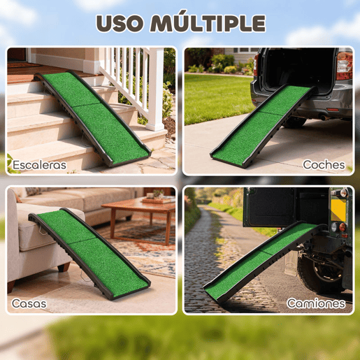 PawHut Rampa para Cães com Relva Artificial 155 cm Rampa Dobrável com Pega Ângulo Ajustável Antiderrapante, para Todas as Raças para Cama Sofá, Verde PawHut Rampa para Cães com Relva Artificial 155 cm Rampa Dobrável com Pega Ângulo Ajustável Antiderrapante, para Todas as Raças para Cama Sofá, Verde