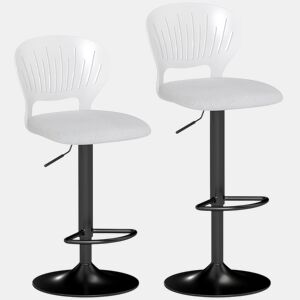 HOMCOM Conjunto de 2 Bancos Altos de Cozinha Giratórios a 360° Bancos de Bar Reguláveis em Altura de 84-105 cm Encosto Oco Apoio para os Pés para Sala de Jantar Balcão 40,5x43x84-105 cm Branco