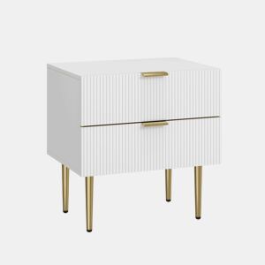 Mesa de cabeceira - design ondulado, 2 gavetas, pernas metálicas - branco
