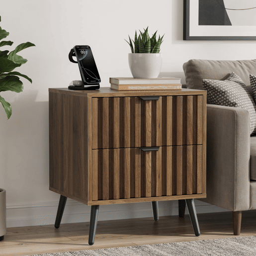 Mesa de cabeceira 45x40x53 cm - Moderna com 2 gavetas - Nogueira Mesa de cabeceira 45x40x53 cm - Moderna com 2 gavetas - Nogueira