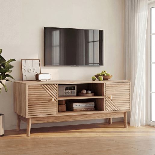 Móvel para TV 110 cm - Estilo Mid-Century, com arrumação, para TV 32-45 - Carvalho