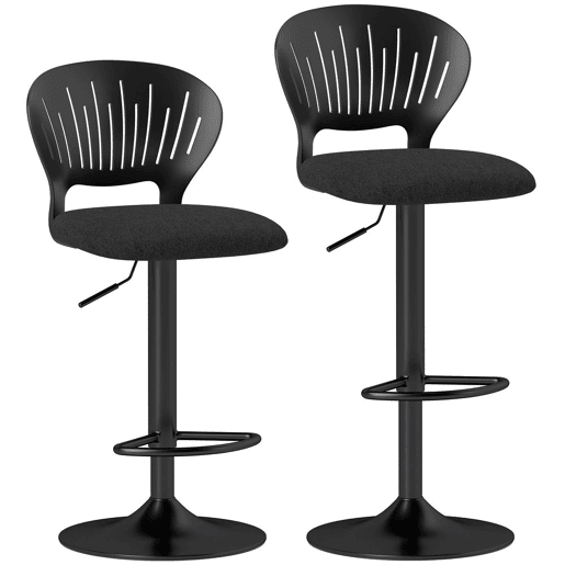 HOMCOM Conjunto de 2 Bancos Altos de Cozinha Giratórios a 360° Bancos de Bar Reguláveis em Altura de 84-105 cm Encosto Oco Apoio para os Pés para Sala de Jantar Balcão 40,5x43x84-105 cm Preto