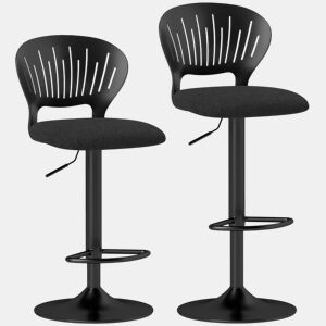 HOMCOM Conjunto de 2 Bancos Altos de Cozinha Giratórios a 360° Bancos de Bar Reguláveis em Altura de 84-105 cm Encosto Oco Apoio para os Pés para Sala de Jantar Balcão 40,5x43x84-105 cm Preto