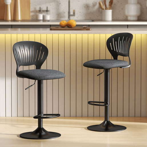 HOMCOM Conjunto de 2 Bancos Altos de Cozinha Giratórios a 360° Bancos de Bar Reguláveis em Altura de 84-105 cm Encosto Oco Apoio para os Pés para Sala de Jantar Balcão 40,5x43x84-105 cm Preto