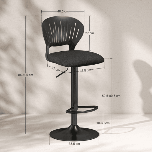 HOMCOM Conjunto de 2 Bancos Altos de Cozinha Giratórios a 360° Bancos de Bar Reguláveis em Altura de 84-105 cm Encosto Oco Apoio para os Pés para Sala de Jantar Balcão 40,5x43x84-105 cm Preto