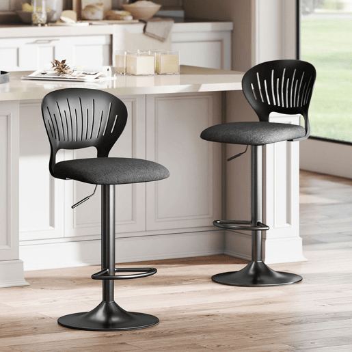HOMCOM Conjunto de 2 Bancos Altos de Cozinha Giratórios a 360° Bancos de Bar Reguláveis em Altura de 84-105 cm Encosto Oco Apoio para os Pés para Sala de Jantar Balcão 40,5x43x84-105 cm Preto